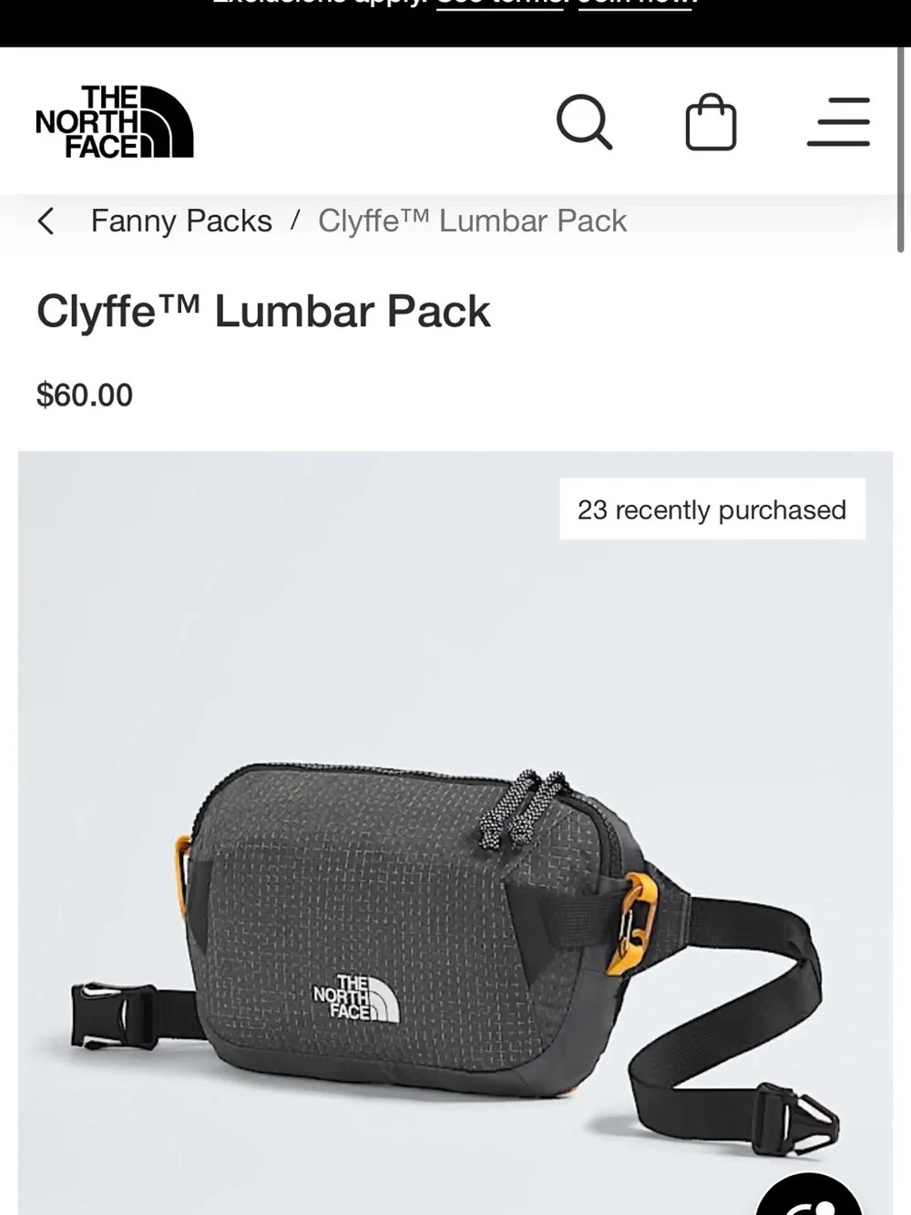 NWT The North Face Black & Gray Backpack and Lumbar Pack with Yellow Accents